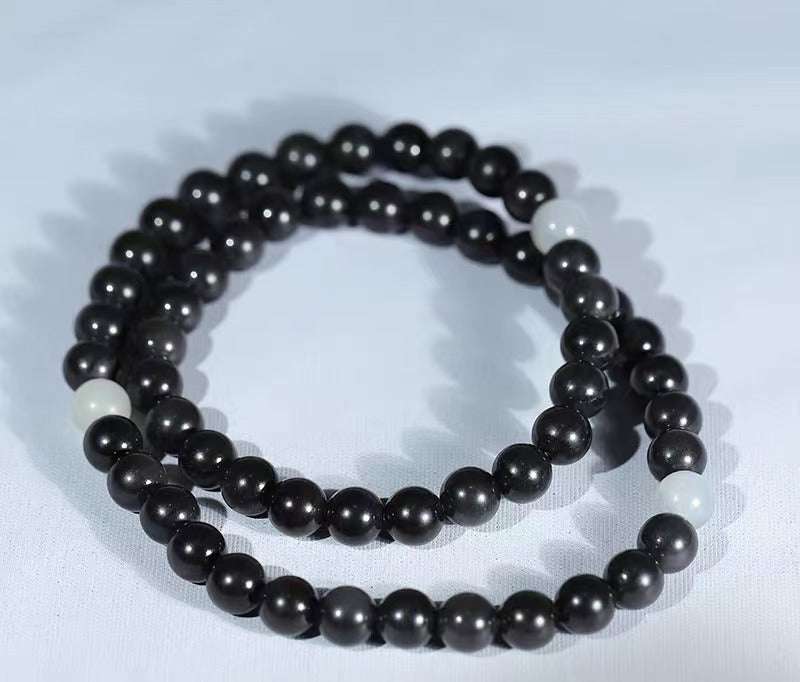 新疆和田玉青花籽料墨圆珠手链