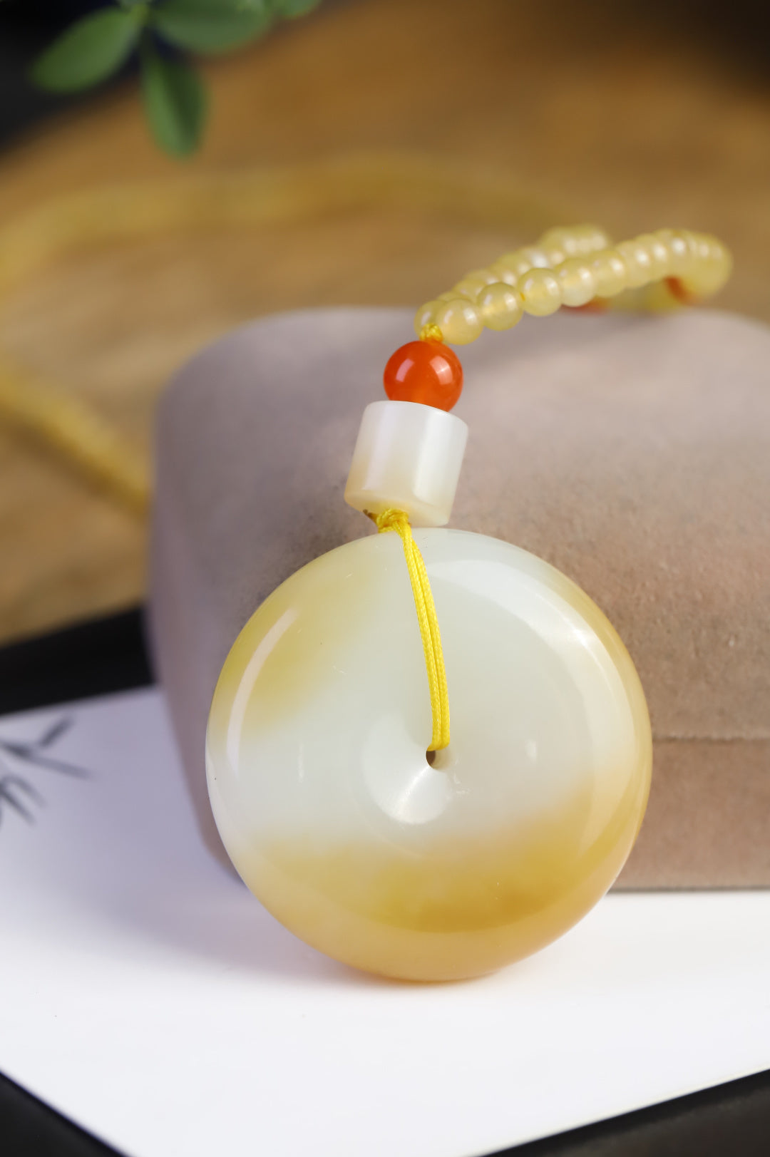 精品和田玉且末糖白平安扣一體鏈