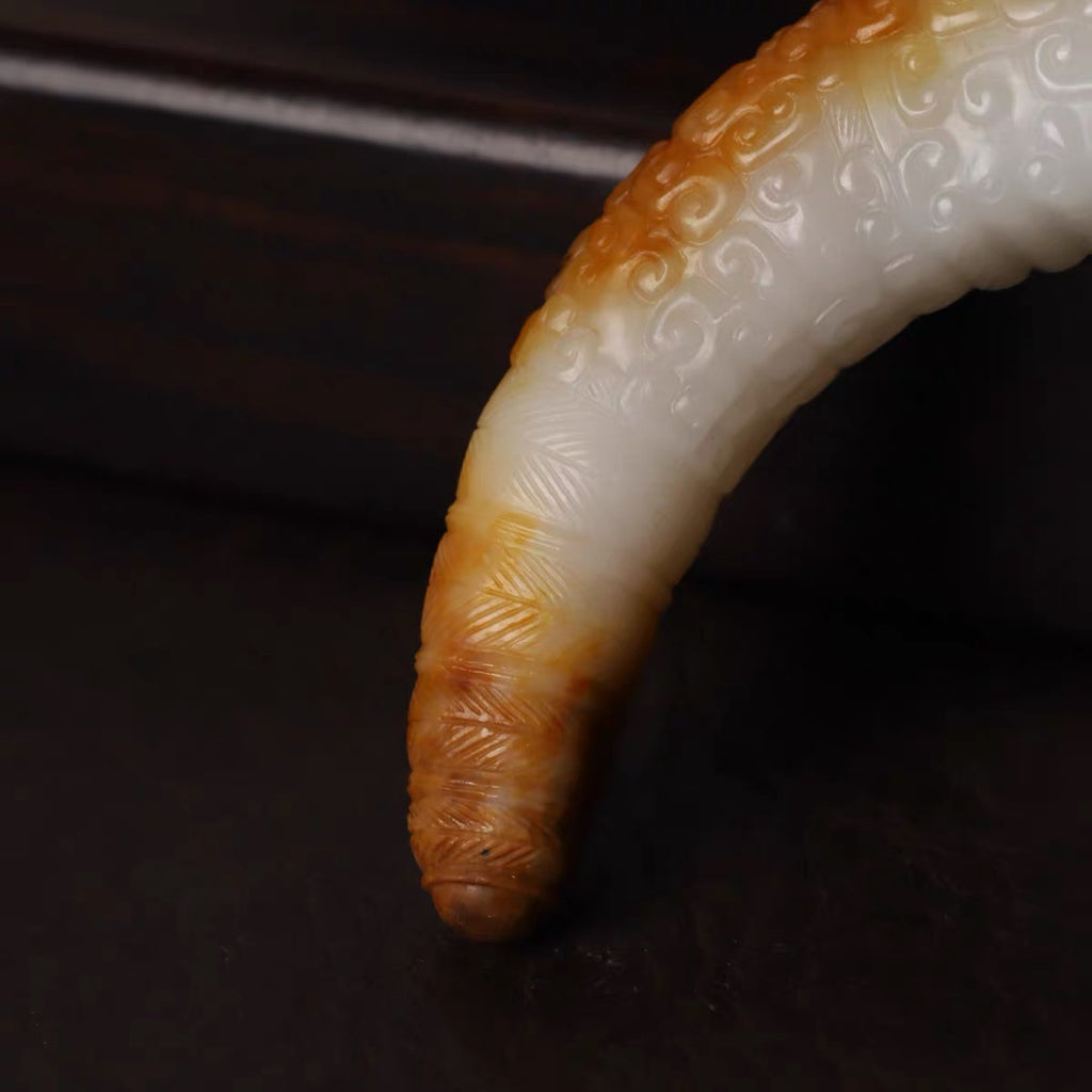 籽料紅皮白肉仿古龍牙吊墜