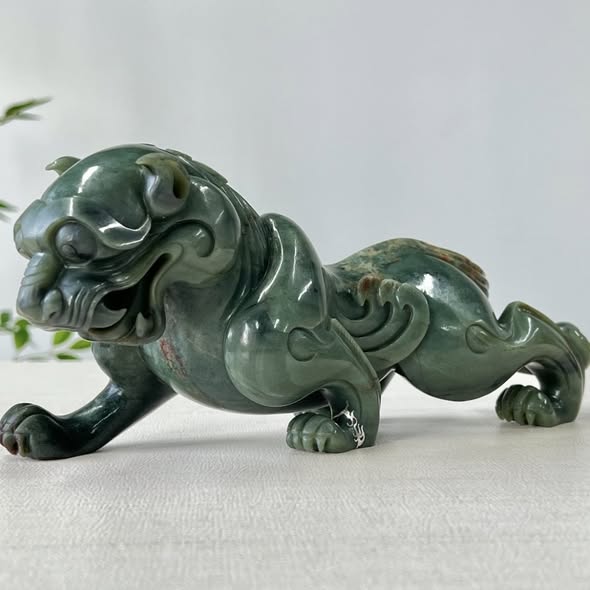 和田玉青玉如虎添翼擺件
