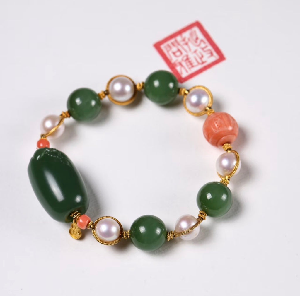 和田玉碧玉混复古混搭手链