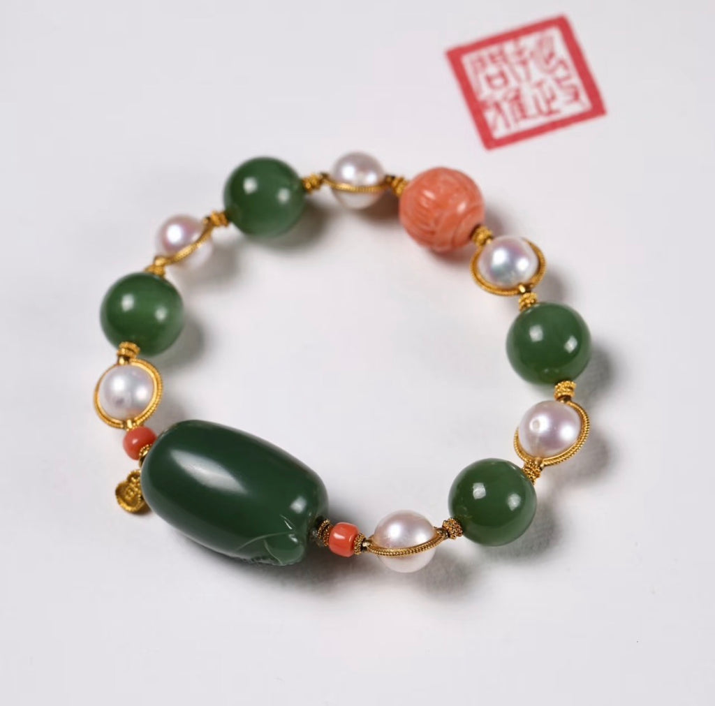 和田玉碧玉混复古混搭手链