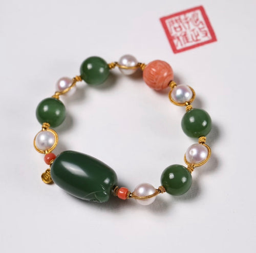 和田玉碧玉混复古混搭手链