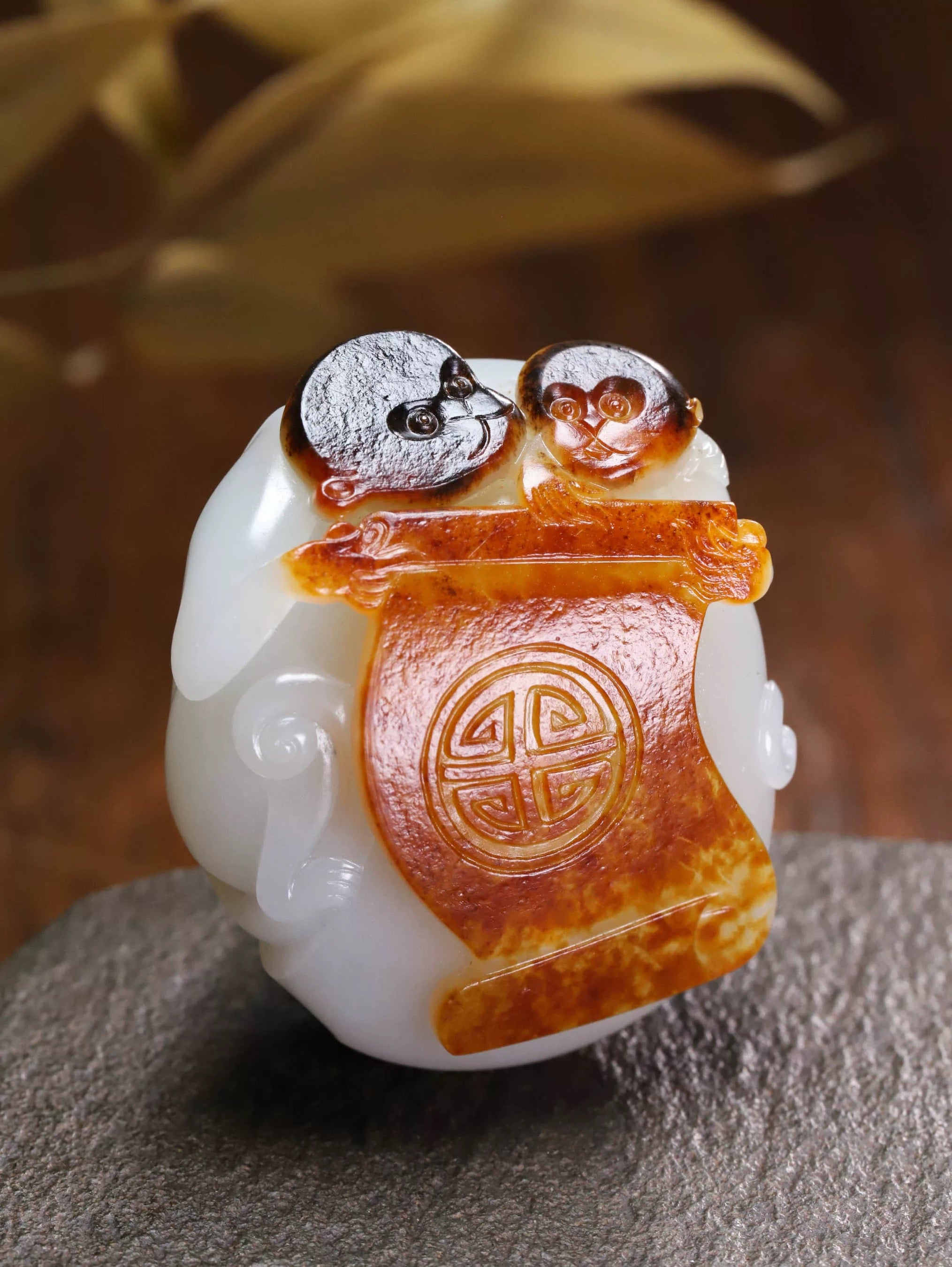 精品油红皮双喜挂件/手把件