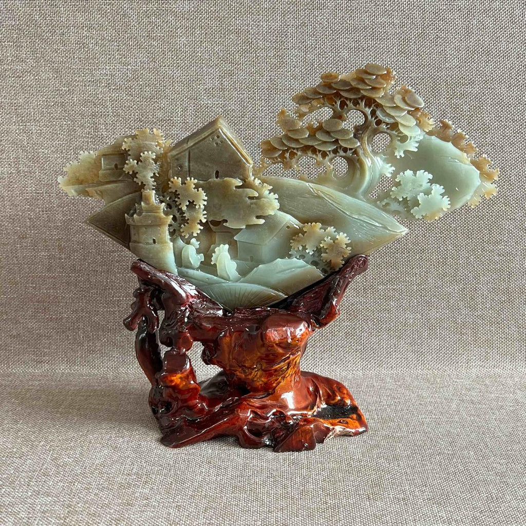 和田玉新疆且末山水摆件