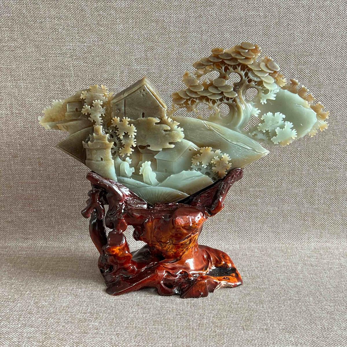 和田玉新疆且末山水摆件