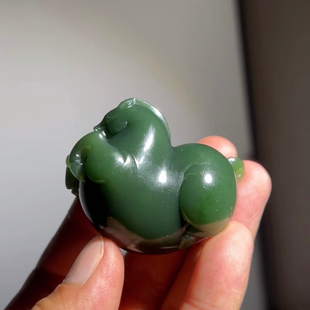 和田玉碧玉唐馬手把件