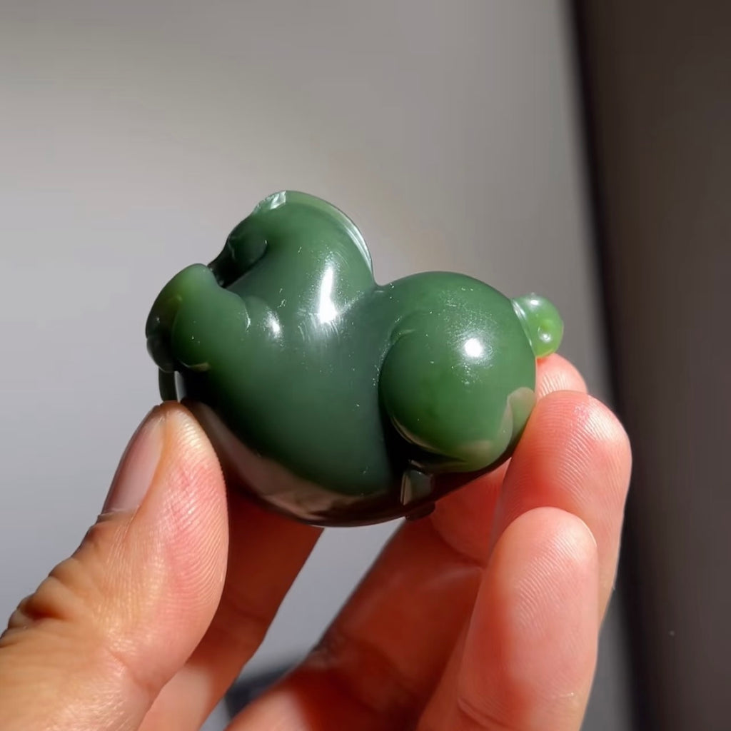 和田玉碧玉唐馬手把件