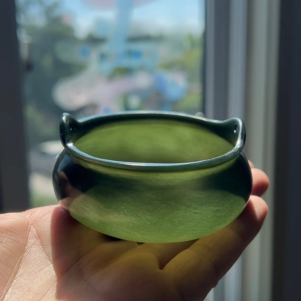 新疆和田玉玉青玉雙耳香爐