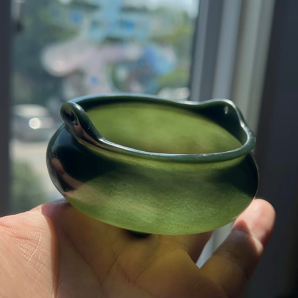 新疆和田玉玉青玉雙耳香爐