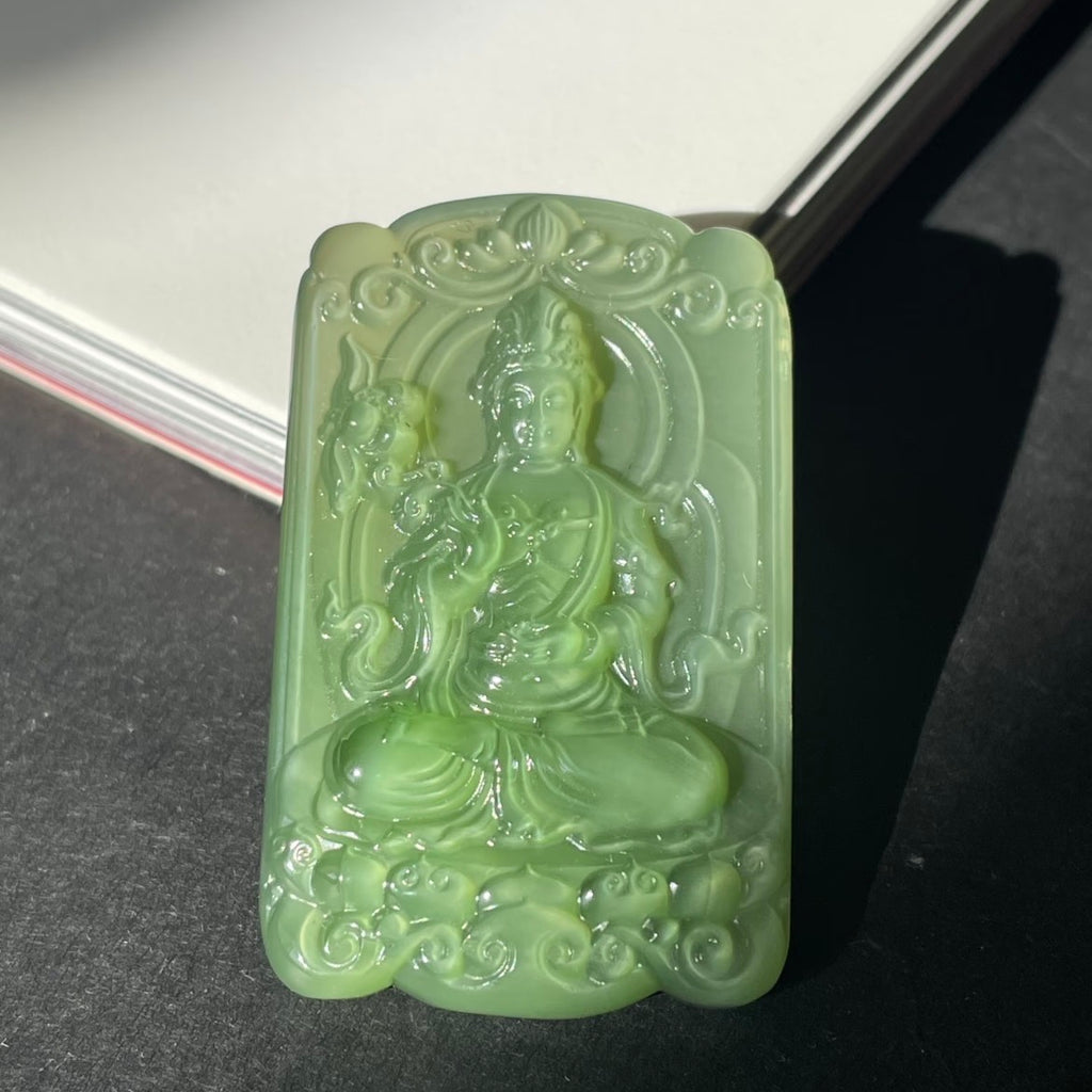 和田玉碧玉貓眼觀音吊墜