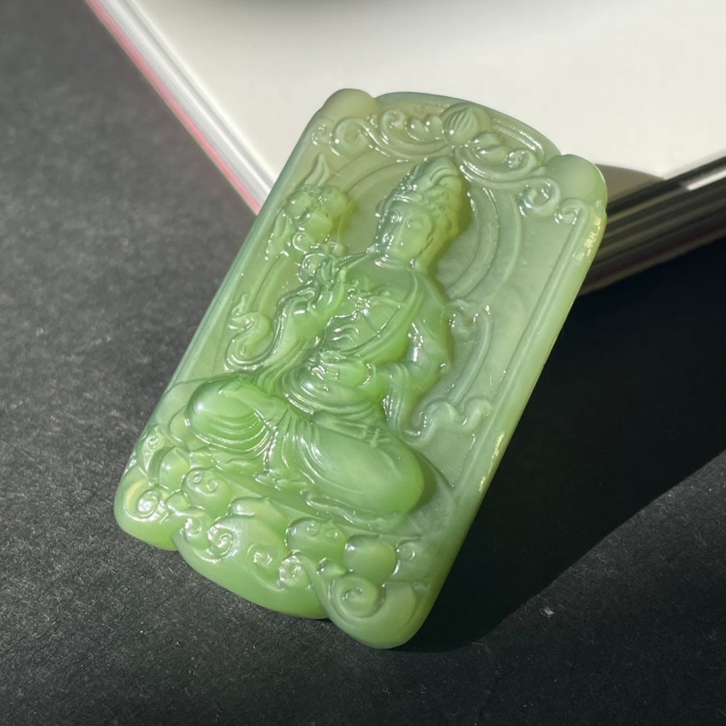 和田玉碧玉貓眼觀音吊墜