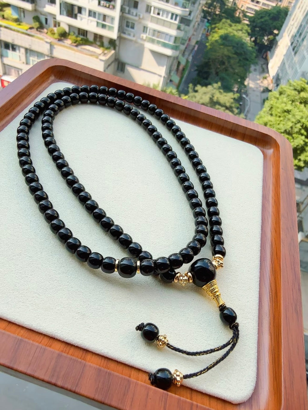 籽料黑青玉108佛珠串