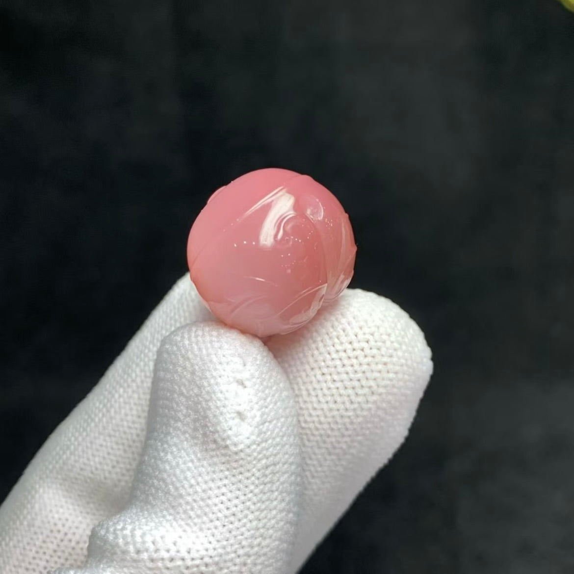 和田玉桃花玉籽料大單珠，卡18.5mm