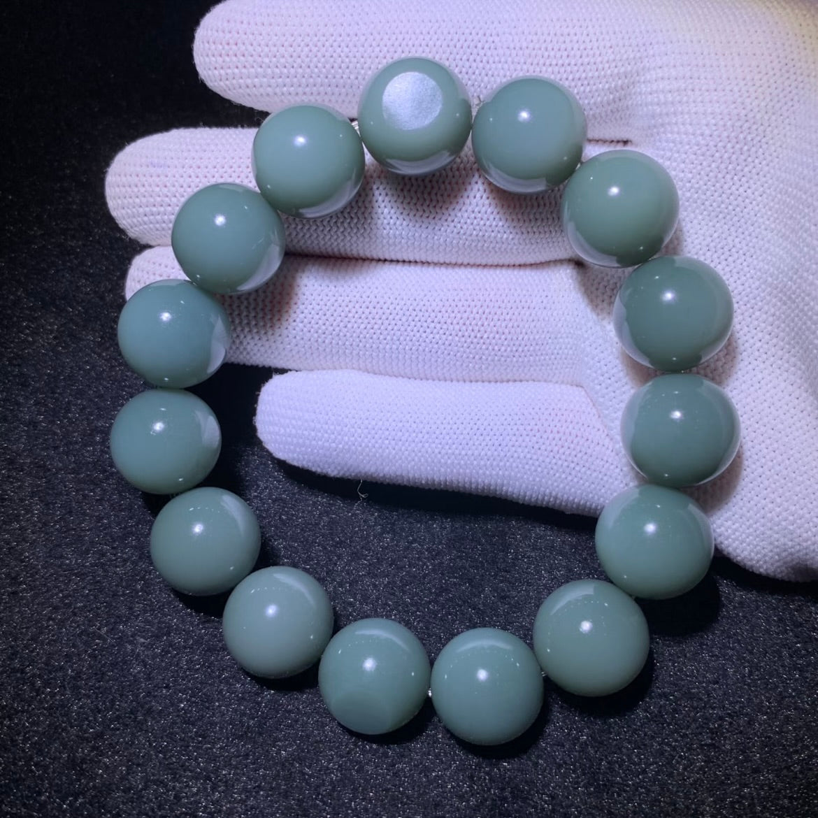 和田玉籽料沙棗青手串卡15mm