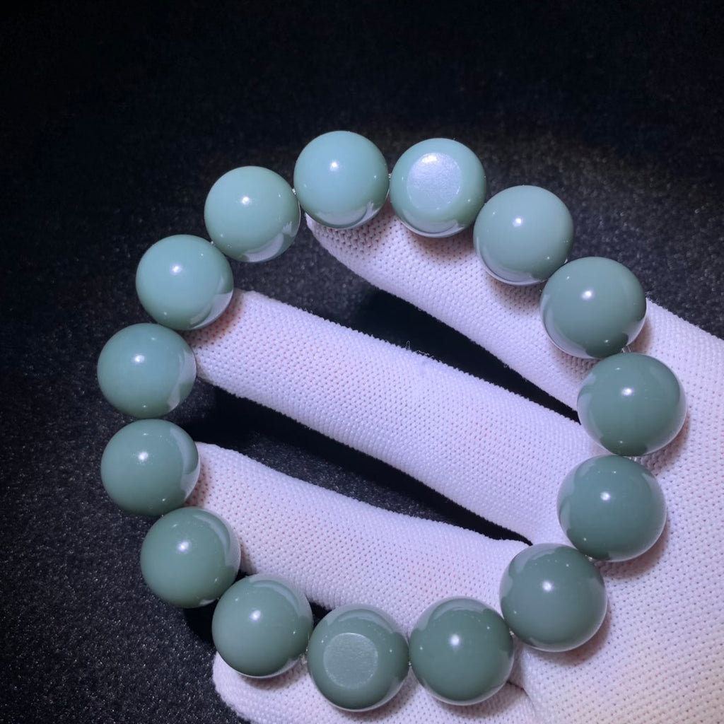 和田玉籽料沙棗青手串卡15mm