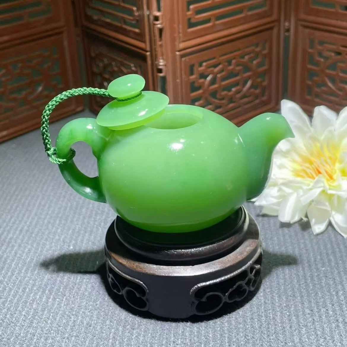 和田玉碧玉茶壺擺件