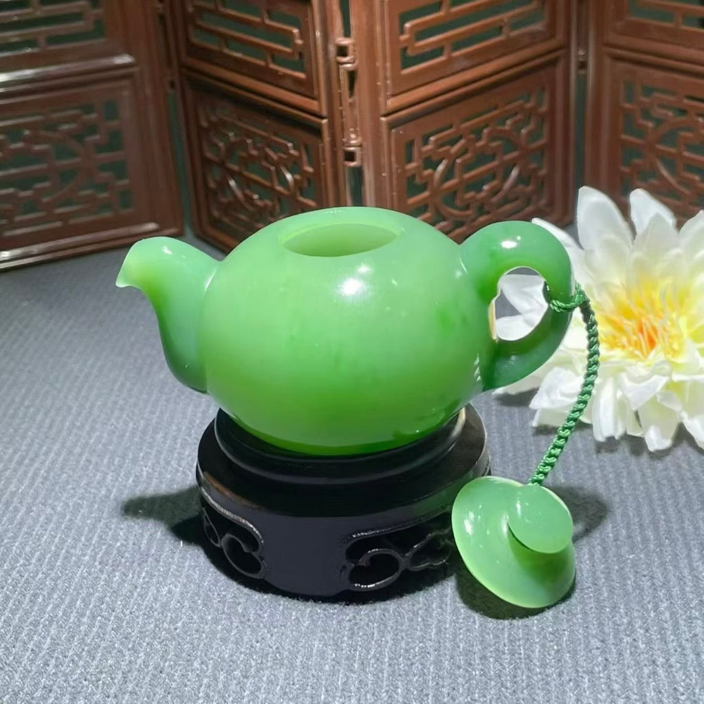 和田玉碧玉茶壺擺件