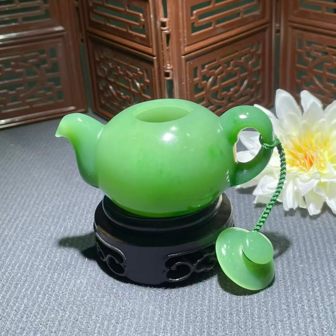 和田玉碧玉茶壺擺件