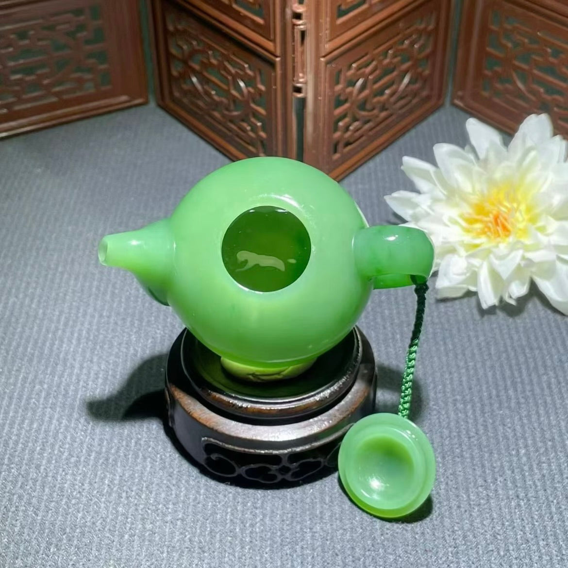 和田玉碧玉茶壺擺件