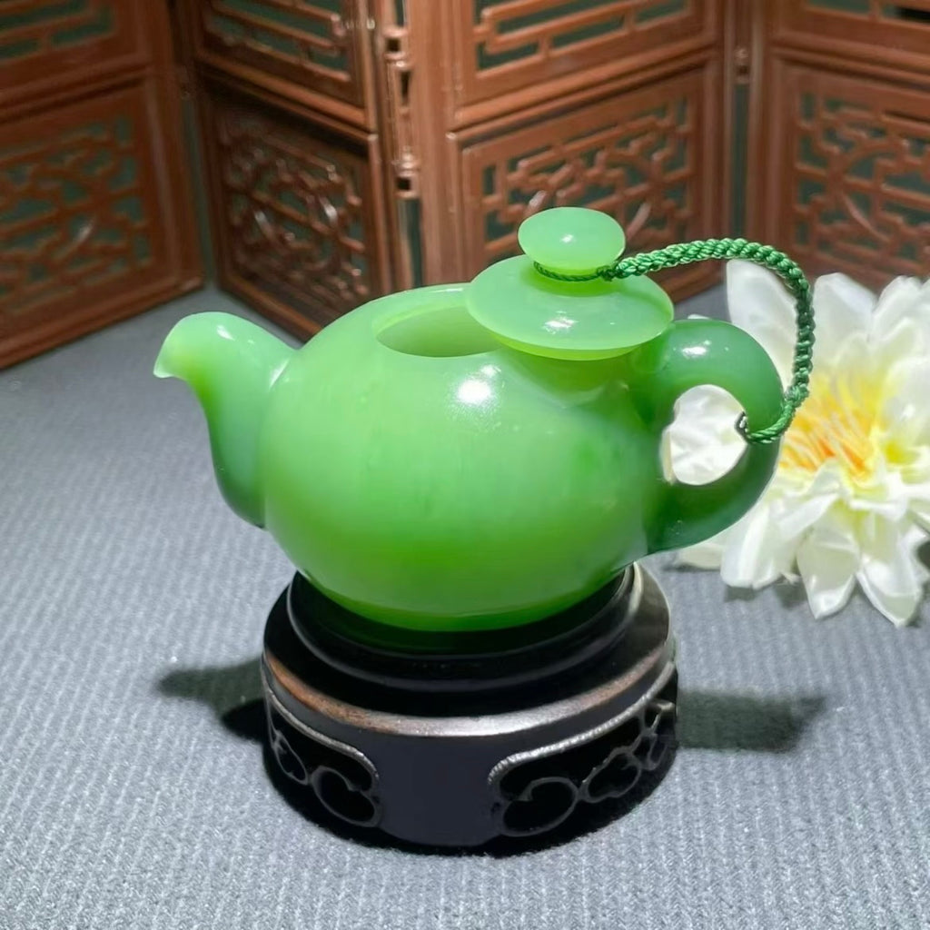 和田玉碧玉茶壺擺件