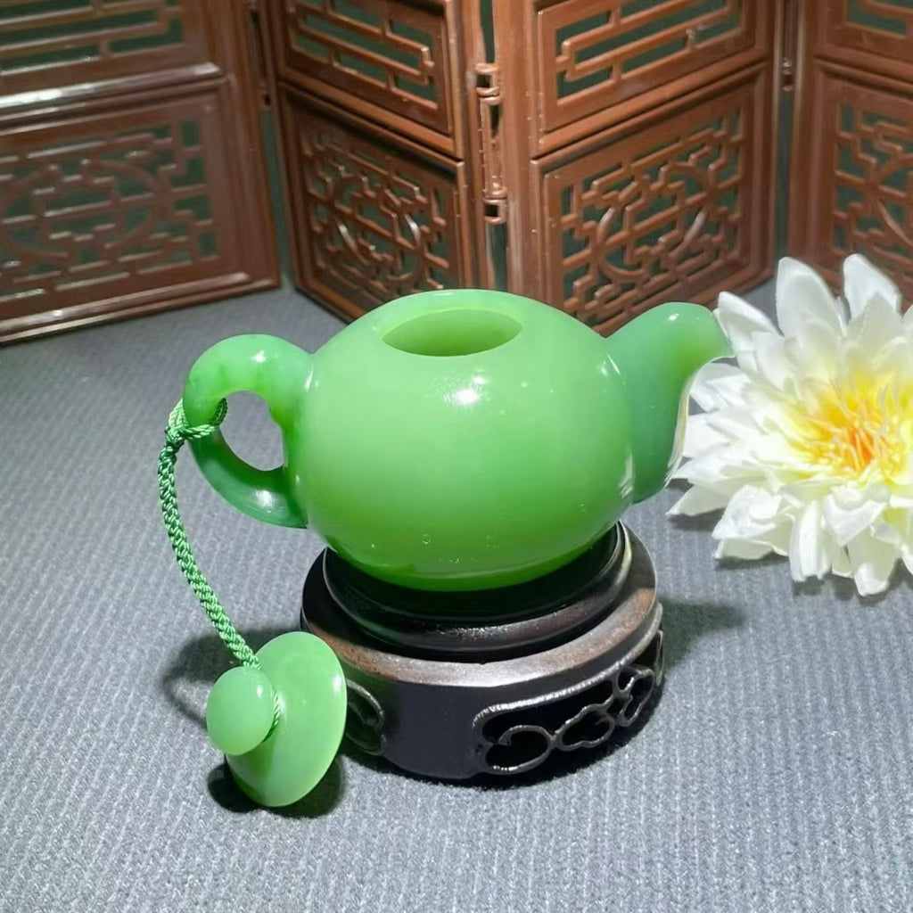 和田玉碧玉茶壺擺件