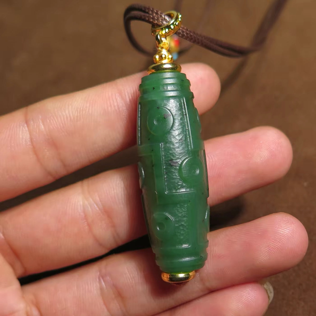 和田玉碧玉天珠吊墜