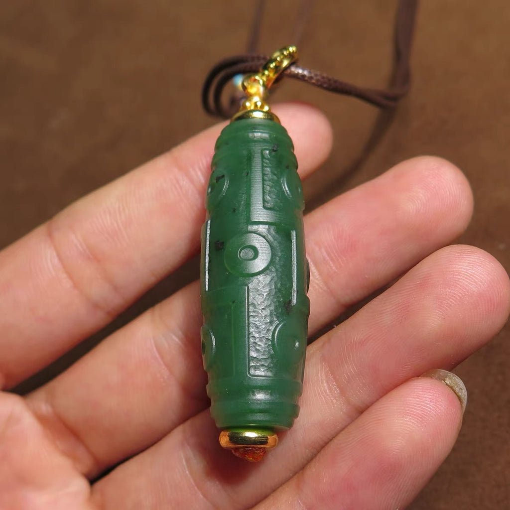 和田玉碧玉天珠吊墜