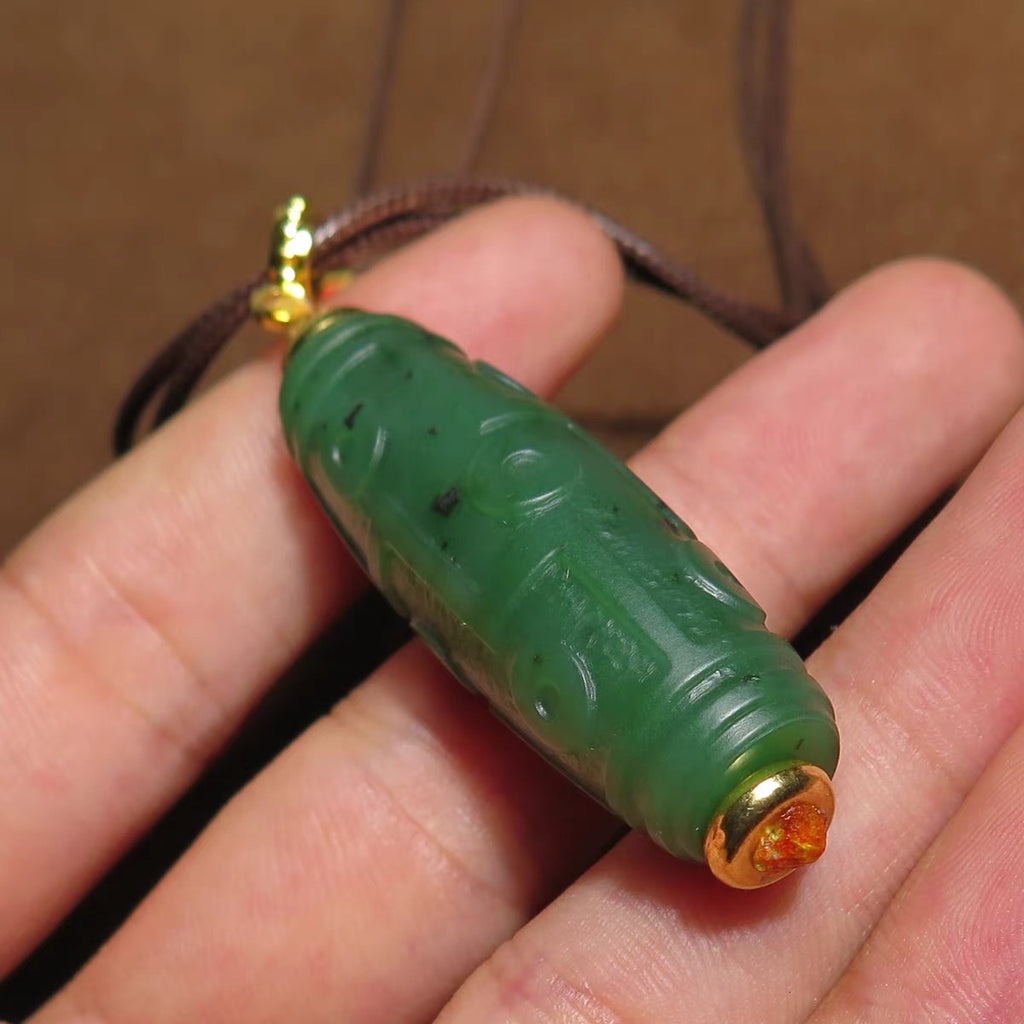 和田玉碧玉天珠吊墜