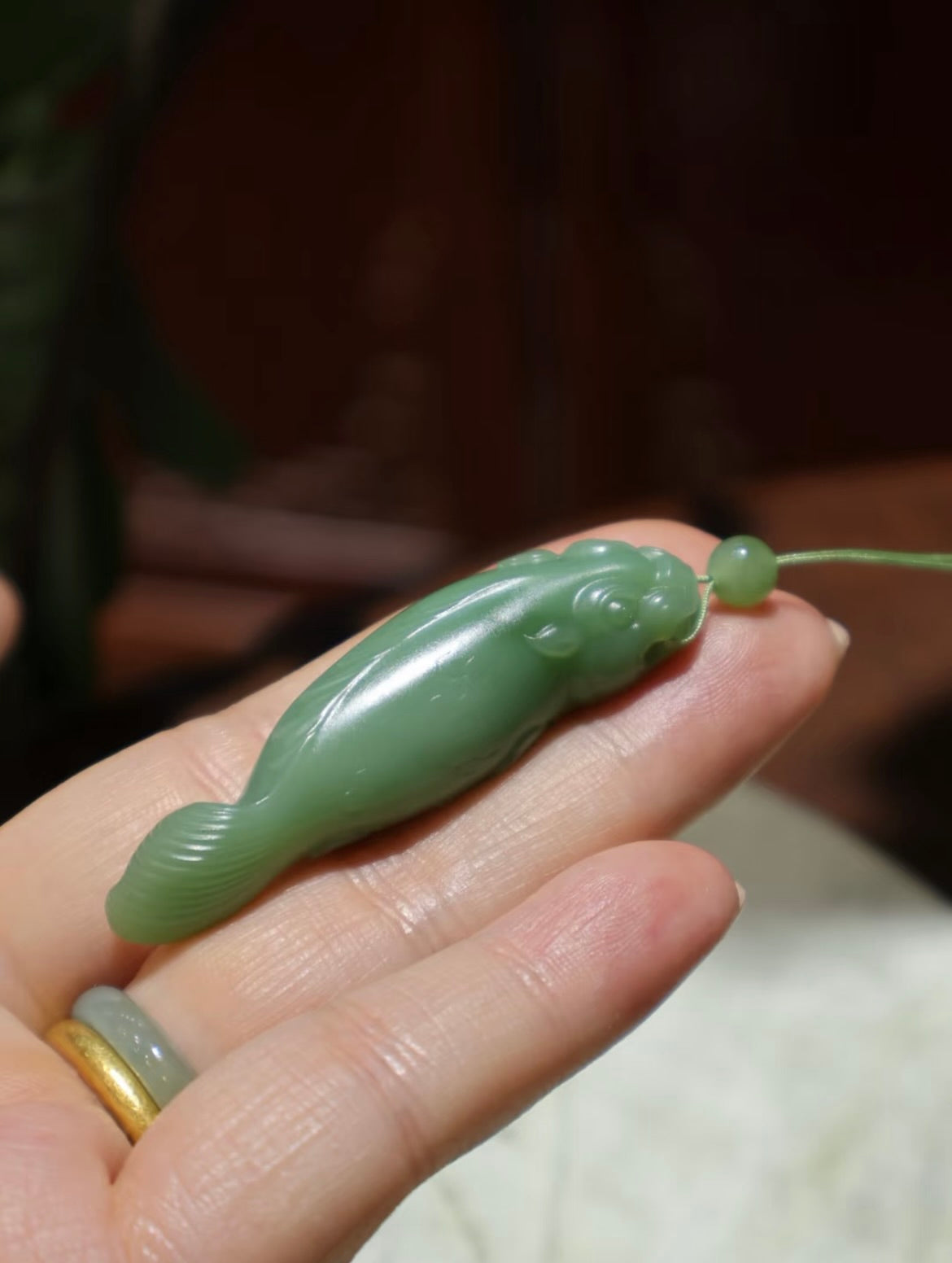 和田玉碧玉粉青魚化龍吊墜