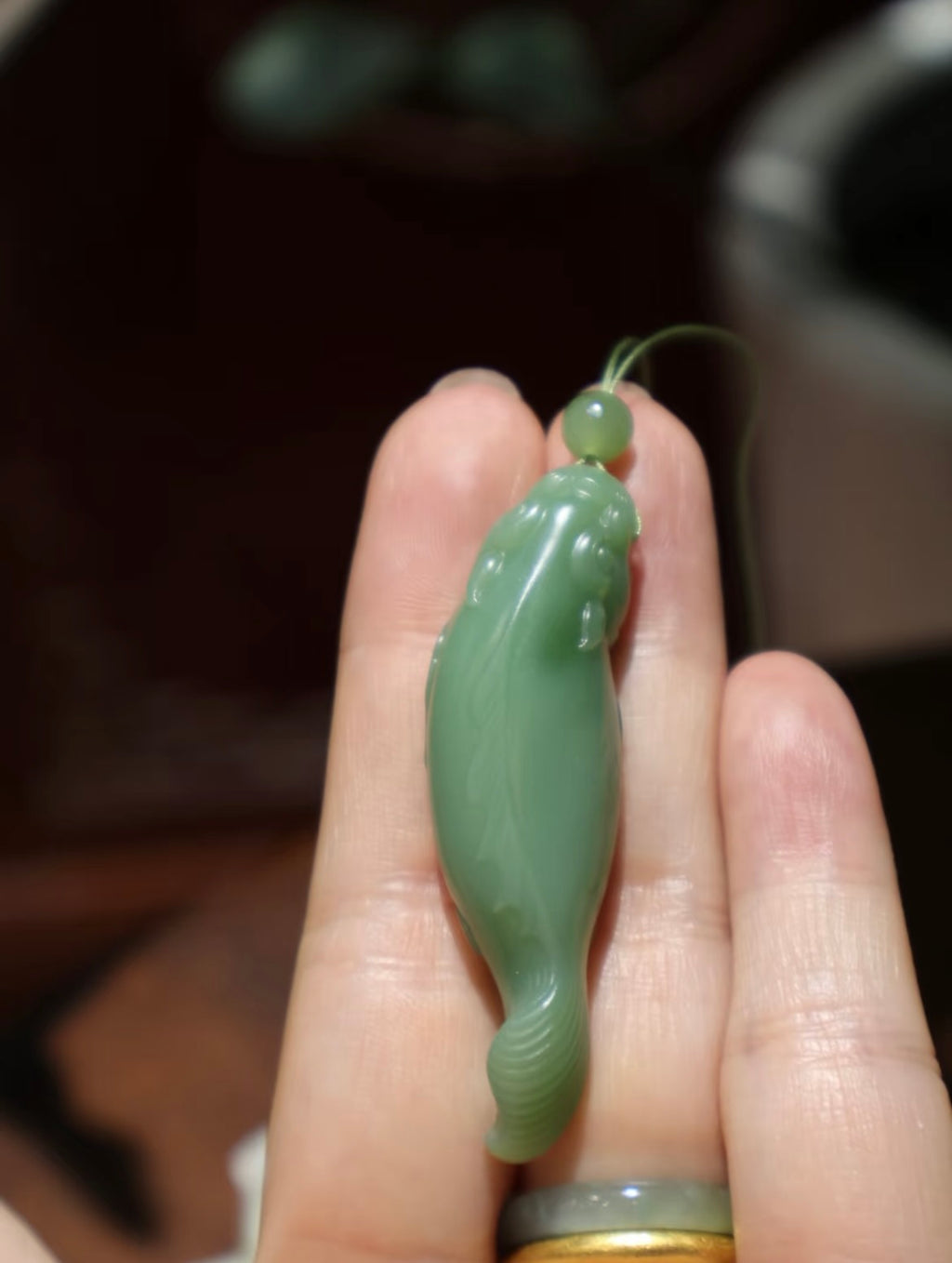和田玉碧玉粉青魚化龍吊墜