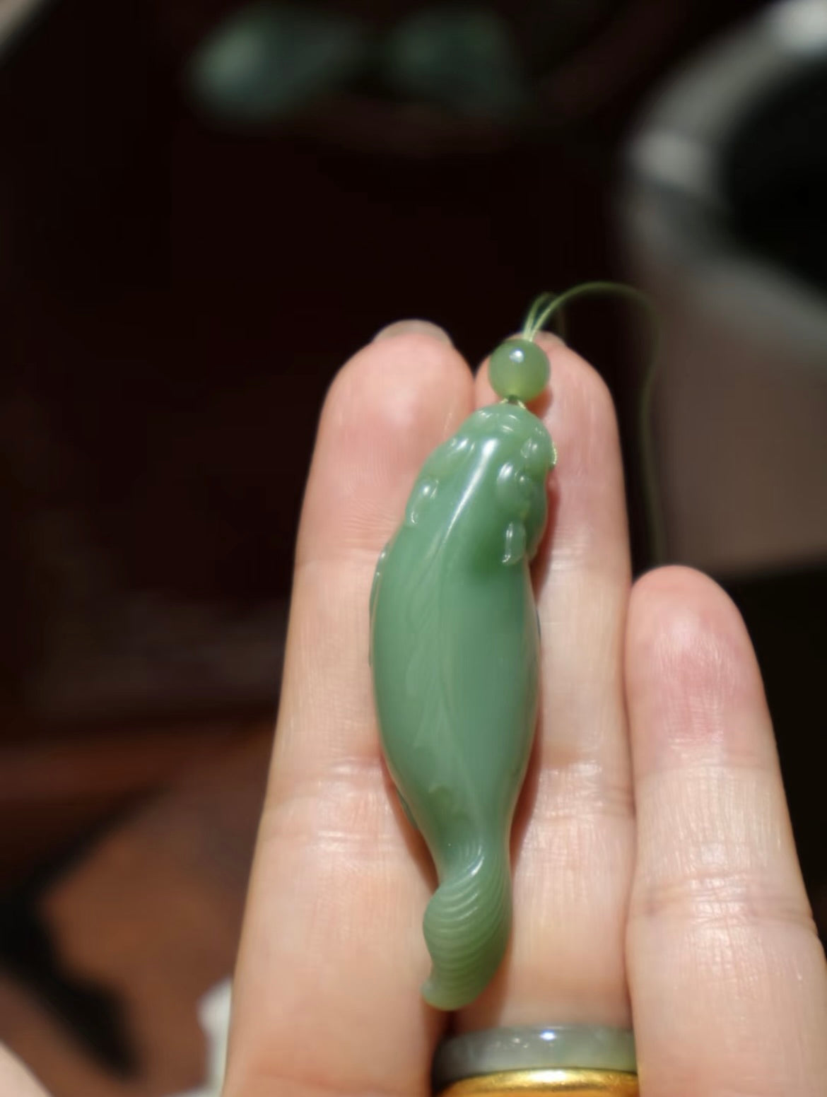 和田玉碧玉粉青魚化龍吊墜