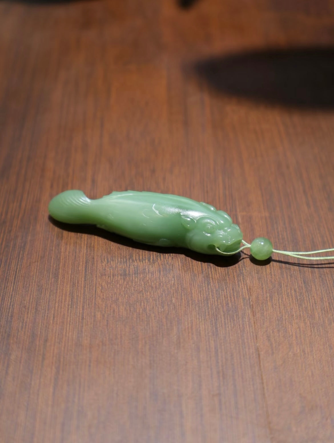和田玉碧玉粉青魚化龍吊墜