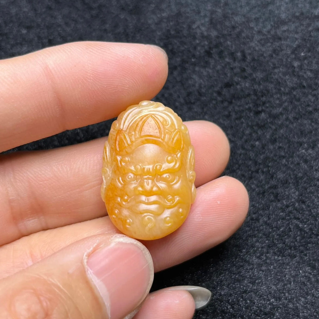 天然黃沁籽料黃財神吊墜