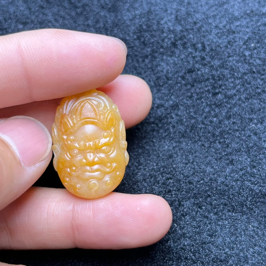 天然黃沁籽料黃財神吊墜