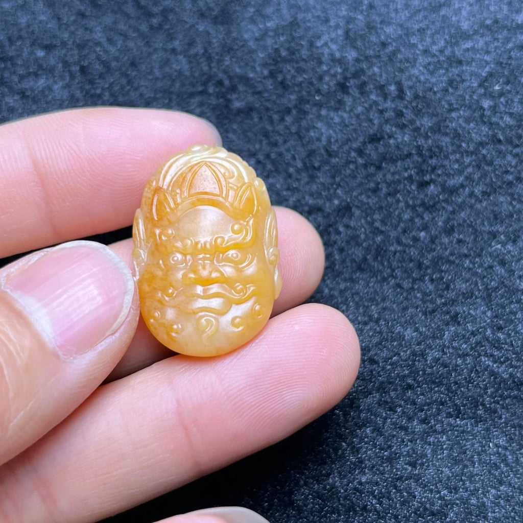 天然黃沁籽料黃財神吊墜
