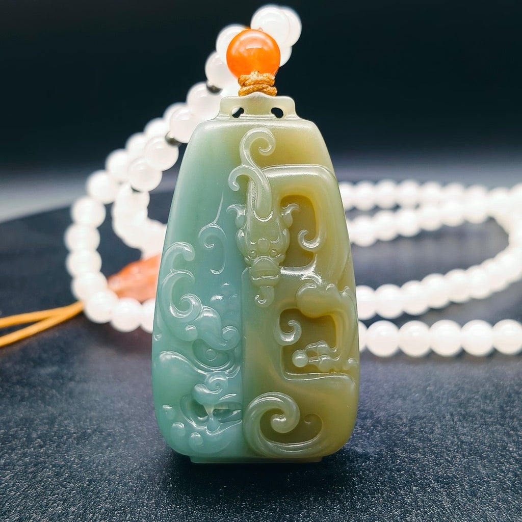 和田玉雙拼色沙棗青仿古瑞獸牌